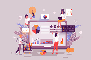 Illustration of a team of professionals conducting research.
