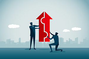 Illustration of two individuals finding alignment.