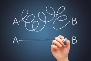 a squiggly line from A to B and a straight line from A to B