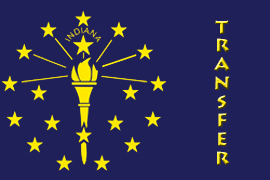 The Indiana state flag with the addition of the word "transfer" to the right of the torch and stars logo.