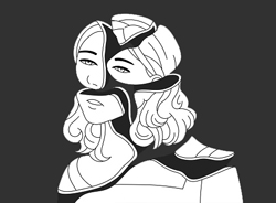 Illustrated female whose face is broken into several pieces as though she were shattered.