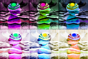rainbow colored silhouettes with wave patterns