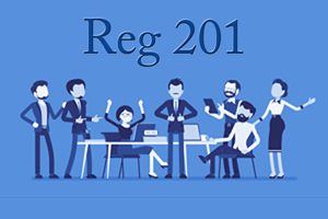 Blue background with the text "Reg 201" at the top and cartoon figures celebrating