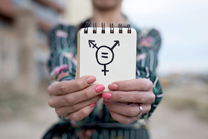 transgender symbol with an equal sign in the middle of the circle