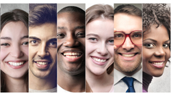 Headshots of smiling young professionals lined up next to one another.