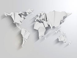 World map made out of a blank, matte-white material.