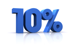 Image that says "10%" in 3-D blue lettering.