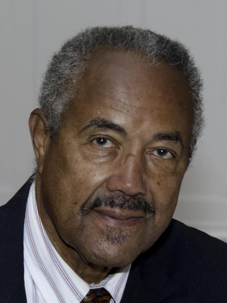 Portrait of an older man with gray hair and a mustache, wearing a suit and tie