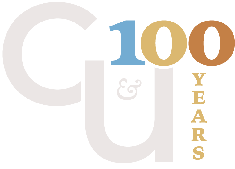 100 years, celebrating with “Y E A R S” text and a “C U &” design