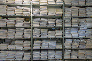 Stacks of shelves and records.