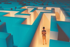 Illustration of an individual navigating a labyrinth.