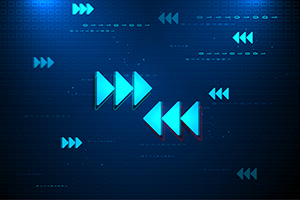 Blue digital background with light teal transfer arrows going left and right.