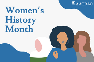 text overlay saying "Women's History Month" with three illustrated females visible in the bottom right corner