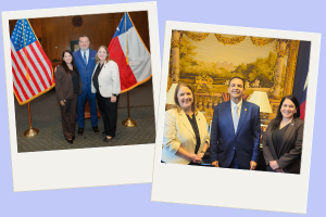 Two polaroid style photos of Hill Day with AACRAO members and U.S. Respresentatives
